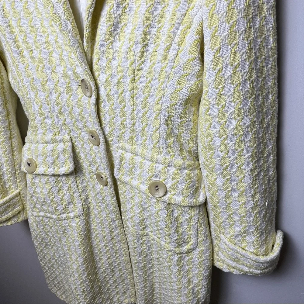 Banana Republic yellow white houndstooth coat xs - Picture 3 of 8